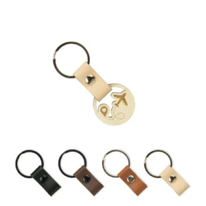 Drewniany brelok do kluczy z paskiem skórzanym podróż